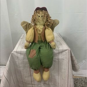 Homespun Rag Doll Country Decor Shelf Sitter Angel Wings 27 1/2”